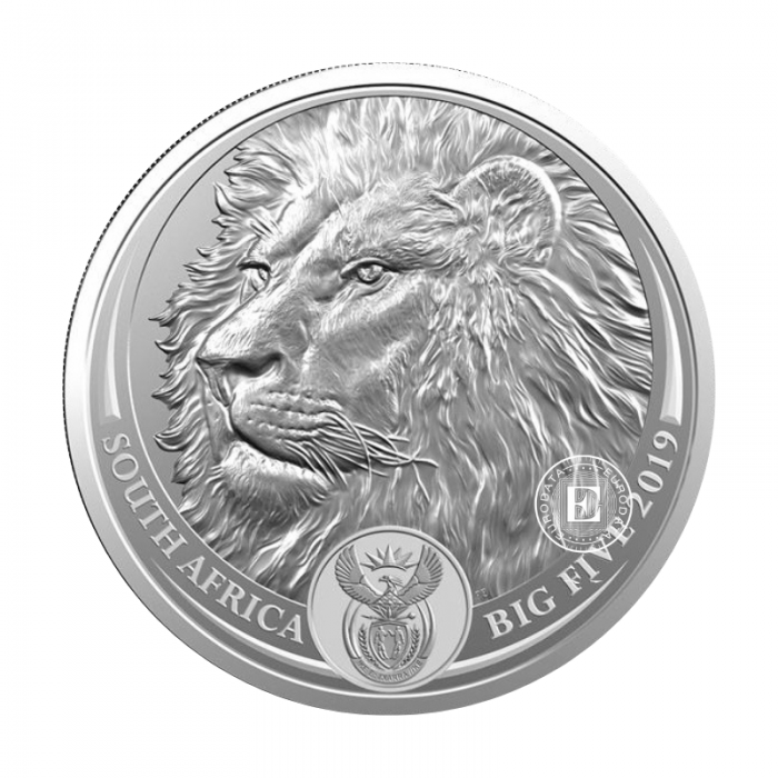 1 oz (31.10 g) pièce d'argent sur la carte Big Five – Lion, République d'Afrique du Sud 2019