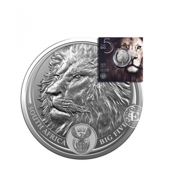 1 oz (31.10 g) sidabrinė moneta kortelėje Didysis penketas - Liūtas, Pietų Afrikos Respublika 2019