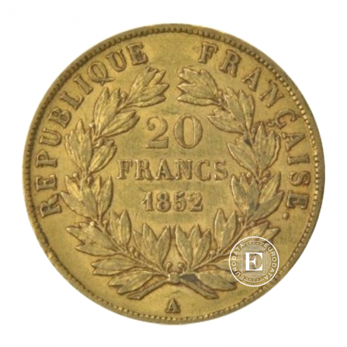 20 frankių (5.81 g) auksinė moneta Louis-Napoleon Bonaparte, Prancūzija (atsitiktiniai metai)