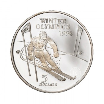 5 dolary (31.47 g)  srebrna PROOF moneta Winter olympic games, Nowa Zelandia 1994