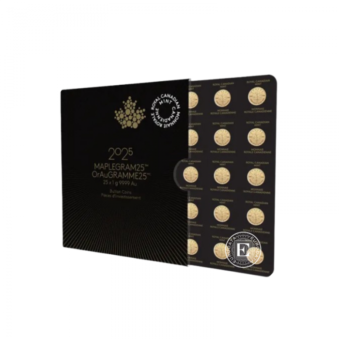 25 x 1 g Goldmünzen Maplegram - Maple Leaf, Kanada 2025