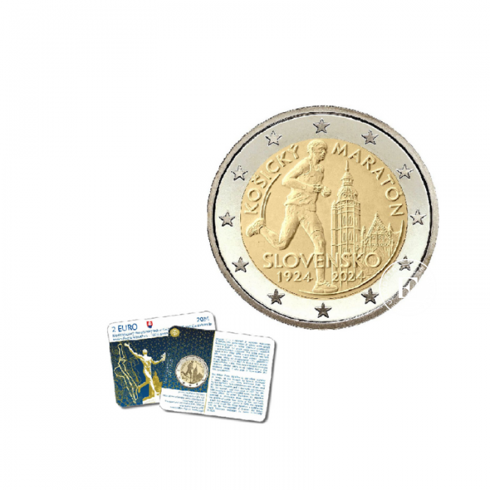 2 Eur Münze auf der Karte Marathon, Slowakei 2024
