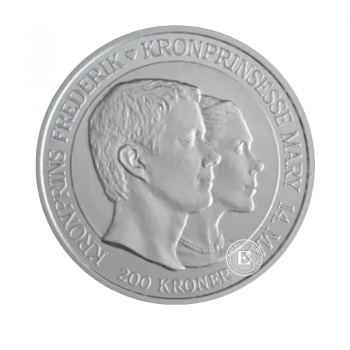 1 oz (31.10 g)  sidabrinė moneta sosto įpėdinio princo Frederiko ir Mis Mary Donaldson vestuvės, Danija 2004