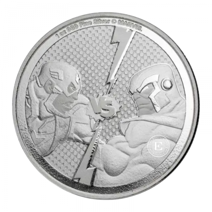 1 oz (31.10 g) sidabrinė moneta Marvel Captain America vs Thanos, Niujė 2025