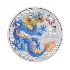 1 oz (31.10 g) srebrna  kolorowa moneta Lunar III -  Dragon, Australia 2024 (sini)