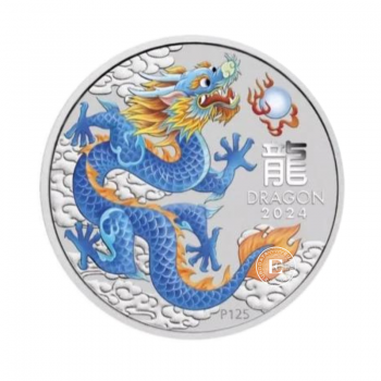 1 oz (31.10 g) sidabrinė spalvota moneta Lunar III -  Drakono metai, Australija 2024 (mėlyna)
