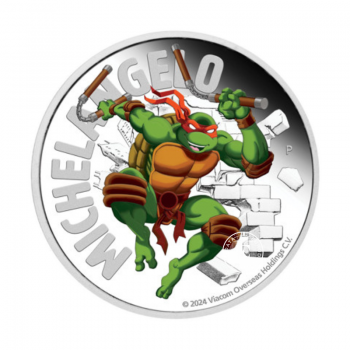 1 oz (31.10 g) sidabrinė PROOF spalvota  moneta Ninja Turtles - Michelangelo, Tuvalu 2024