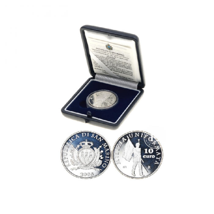 10 Eur (22 g) sidabrinė PROOF moneta Milizia Uniformata, San Marinas 2005