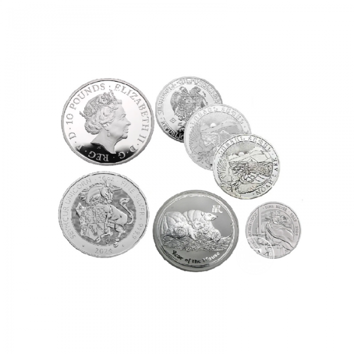 10 oz (311 g) sidabrinė moneta (atsitiktiniai metai, atsitiktinio dizaino)