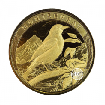1 oz (31.10 g) auksinė moneta kortelėje EC8 Montserrat – Raudonžiedis paukštis, Rytų Karibų Salos 2023