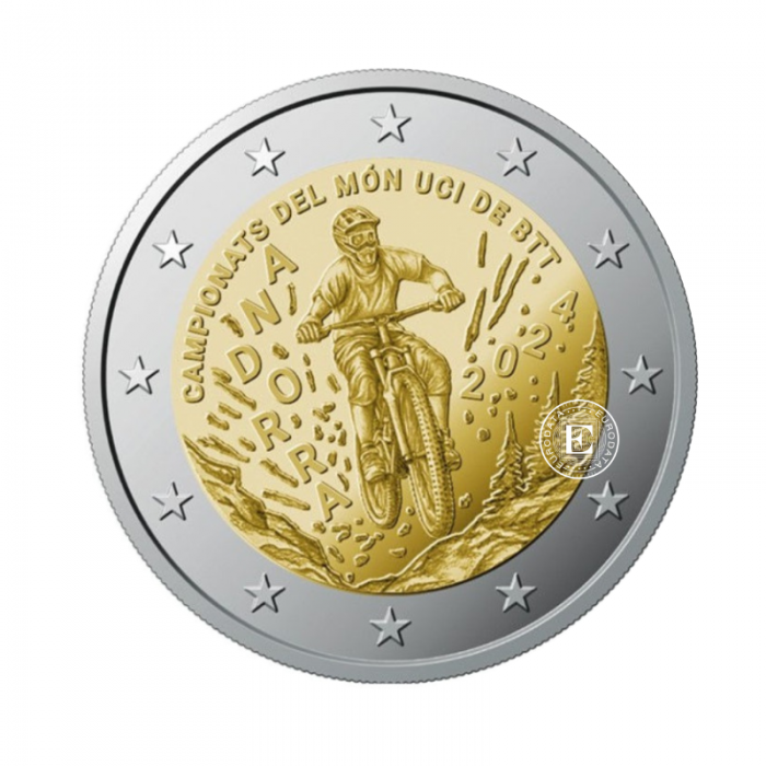 2 Eur moneta na karcie monetarnej Mountain biking, Andora 2024