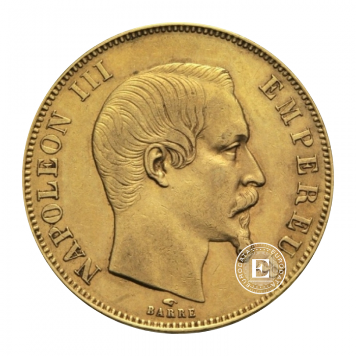 50 frankų (14.52 g) auksinė moneta Napoleon III, Prancūzija (atsitiktiniai metai)
