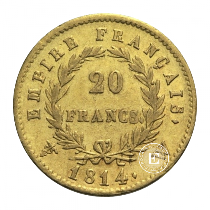 20 frankių (5.81 g) auksinė moneta Napoleon I - su karūna, Prancūzija (atsitiktiniai metai)