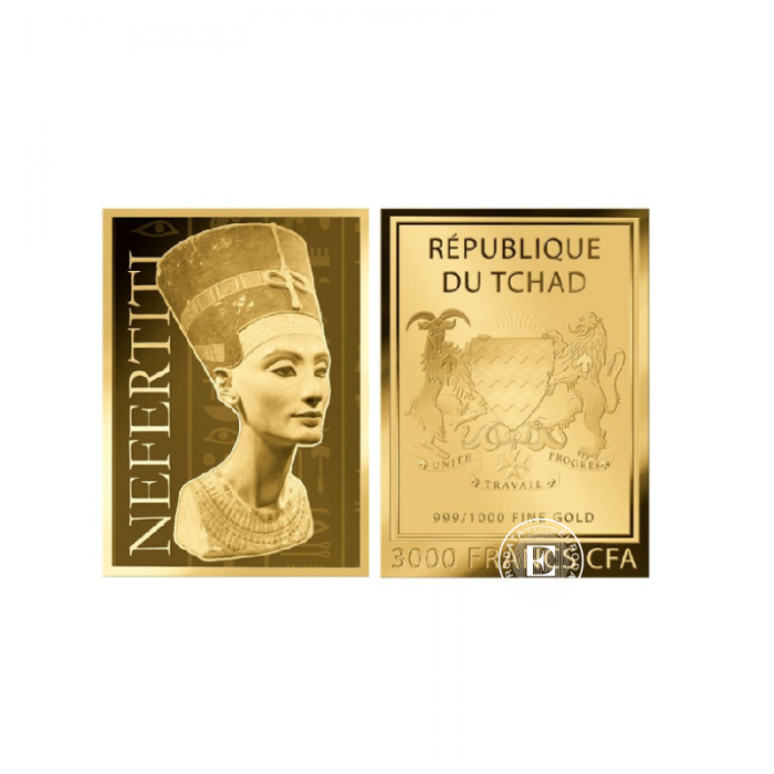 1/1000 oz auksinė moneta kortelėje Nefertiti, Čadas
