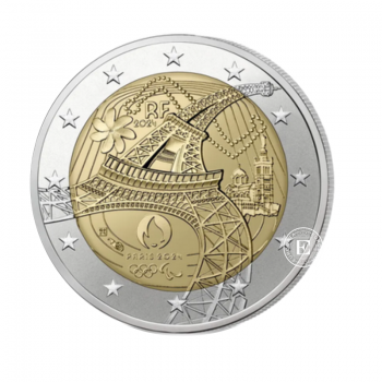 2 Eur Münze BU auf der Karte Olympic and Paralympic Games in Paris, Frankreich 2024