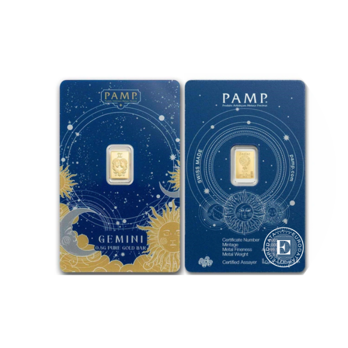 0.5 g investicinio aukso luitas Zodiac - Dvyniai, PAMP 999.9