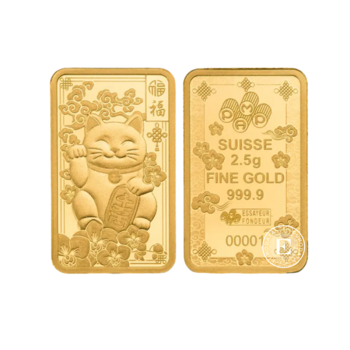 2.5 g złota sztabka  Lucky Cat, PAMP 999.9