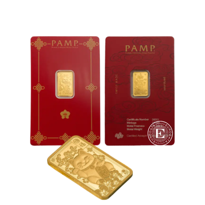 2.5 g złota sztabka  Lucky Cat, PAMP 999.9