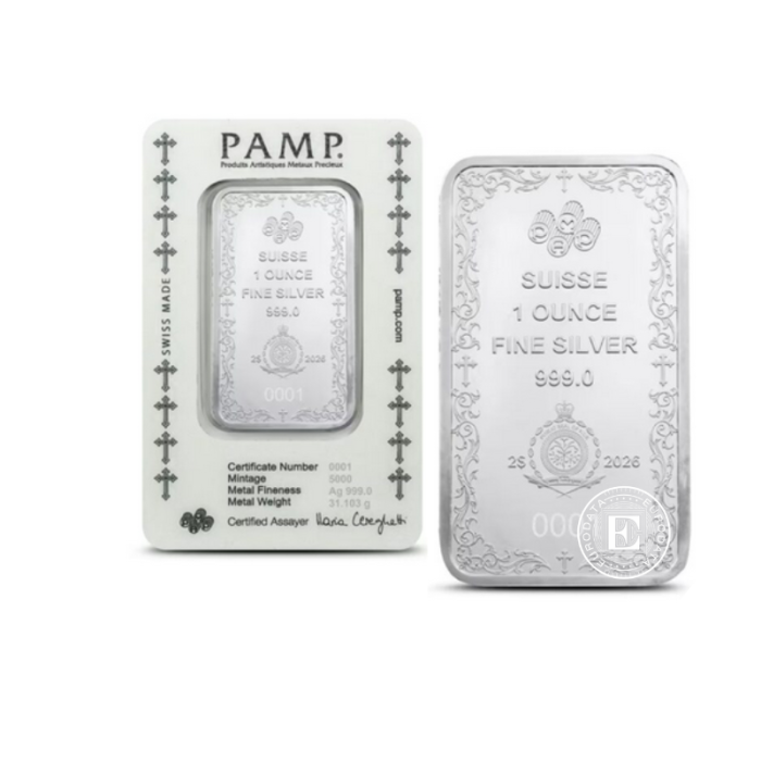 1 oz (31.10 g) sidabro luitas Krikščionių kryžius, PAMP 999