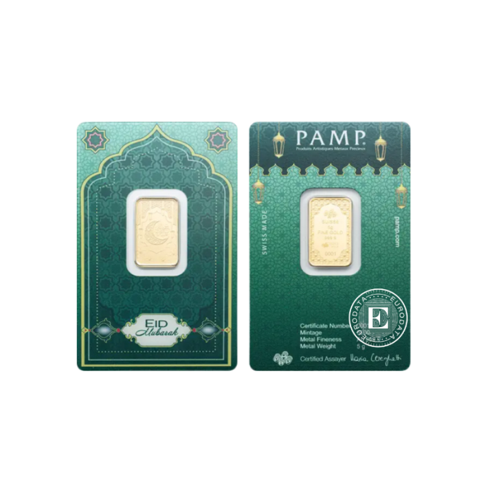 5 g investicinio aukso luitas Eid Mubarak, PAMP 999.9