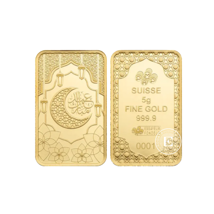 5 g investicinio aukso luitas Eid Mubarak, PAMP 999.9