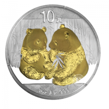 1 oz (31.10 g) sidabrinė moneta Panda - Jubiliejinis leidimas, Kinija 2009 (dalinai paauksuota)