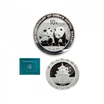 1 oz (31.10 g) pièce argent  Panda - 20th Anniversary of Capital Market, Chine 2010