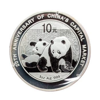 1 oz (31.10 g) pièce argent  Panda - 20th Anniversary of Capital Market, Chine 2010