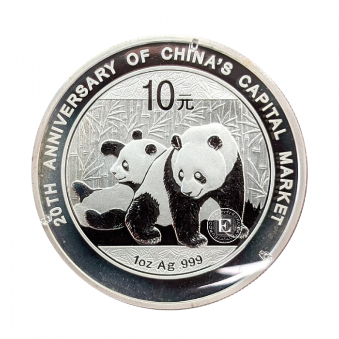 1 oz (31.10 g) srebrna moneta Panda - 20th Anniversary of Capital Market,  Chiny 2010