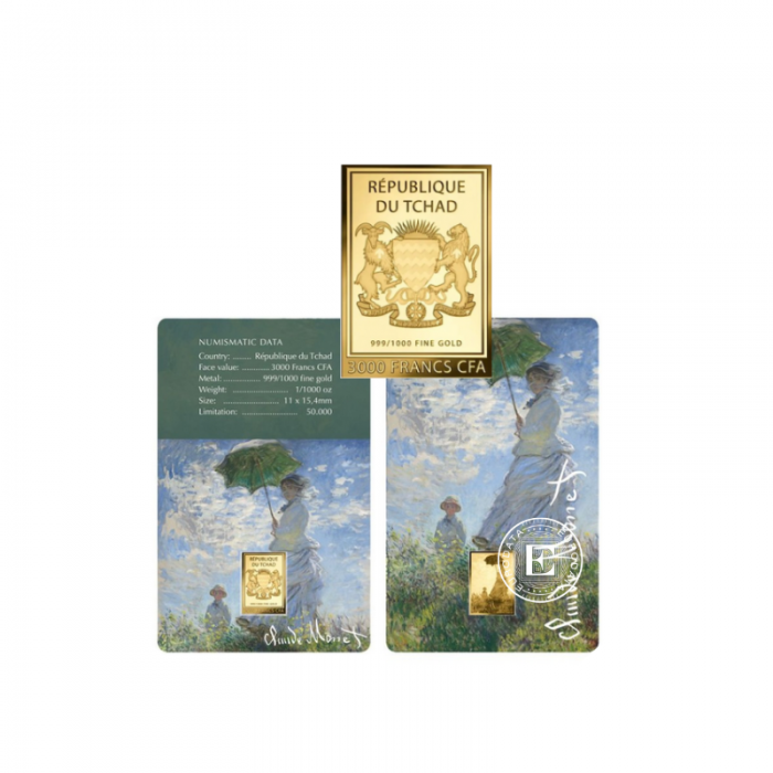 1/1000 oz aukso luitas - moneta Claude Monet Paintings - Woman with a Parasol, Čadas