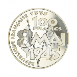 100 Franc (22.20 g) Silbermünze PROOF  The Anniversary of the end of World War II, Frankreich 1995