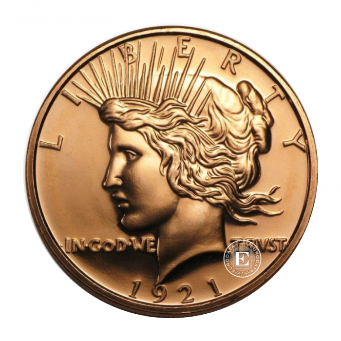 1 oz (31.10 g) miedziana moneta round  Peace Dollar, USA random year