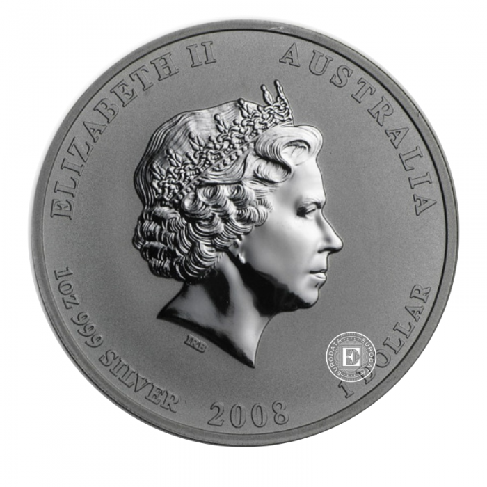 1 oz (31.10 g) sidabrinė moneta Lunar II -  Pelės metai, Australija 2008 (dalinai paauksuota)