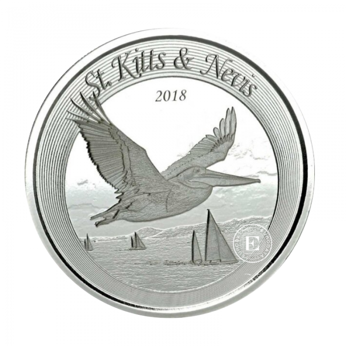 1 oz (31.10 g) srebrna moneta EC8 St Kitts and Nevis -  Pelican, Wschodnie Wyspy Karaibskie 2018