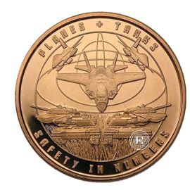 1 oz copper round Planes and Tanks, USA (random year)