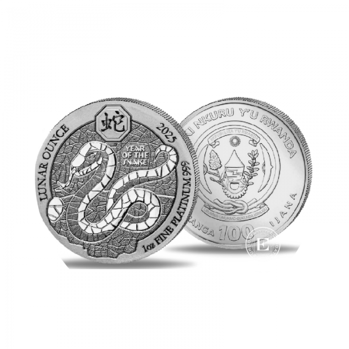 1 oz (31.10 g) pièce d'platine Year of the snake, Lunar, Rwanda 2025