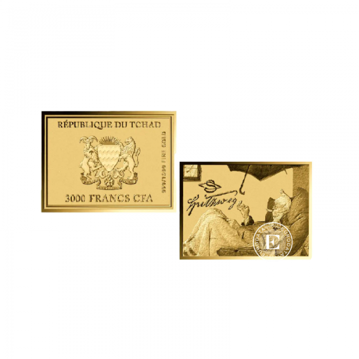 1/1000 oz lingot d'or Carl Spitzweg Paintings – The Poor Poet, Tchad