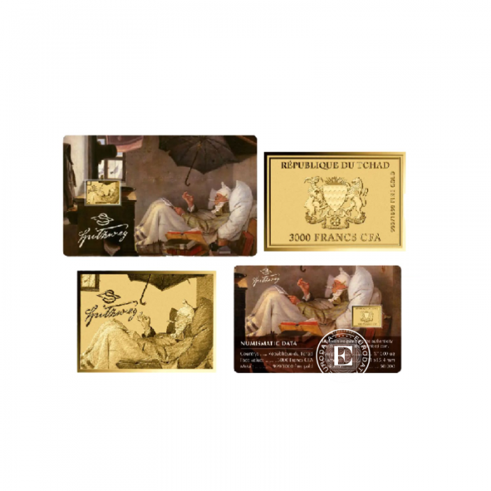 1/1000 oz lingot d'or Carl Spitzweg Paintings – The Poor Poet, Tchad