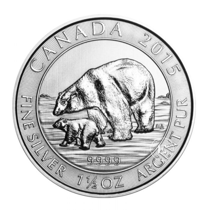 1.5 oz (46.65 g) sidabrinė moneta Baltasis lokys, Kanada 2015