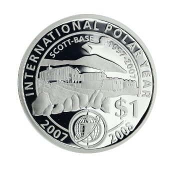 1 dolerio (28.28 g) sidabrinė PROOF moneta Tarptautiniai poliariniai metai, Naujoji Zelandija 2007