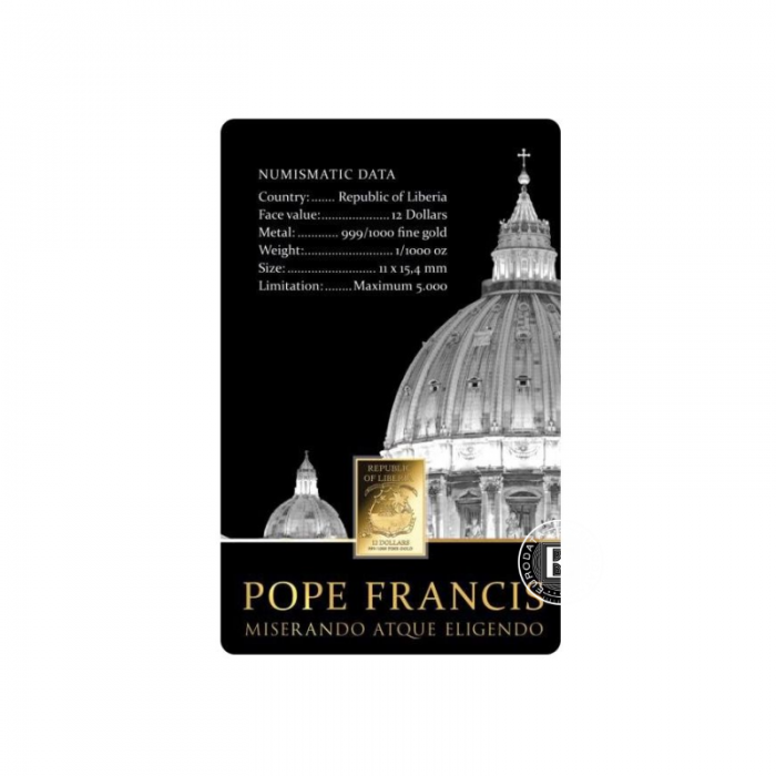 1/1000 oz auksinė moneta kortelėje Pope Francis, Liberija