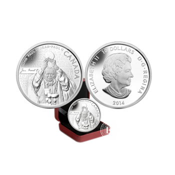 10 dolerių (23.17 g) sidabrinė PROOF moneta Popiežius Jonas Paulius II, Kanada 2014