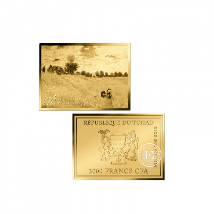 1/1000 oz aukso luitas - moneta Claude Monet Paintings - The Poppy Field near Argenteuil, Čadas