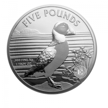 1 oz (31.10 g) sidabrinė moneta Puffin, Aldernis 2019