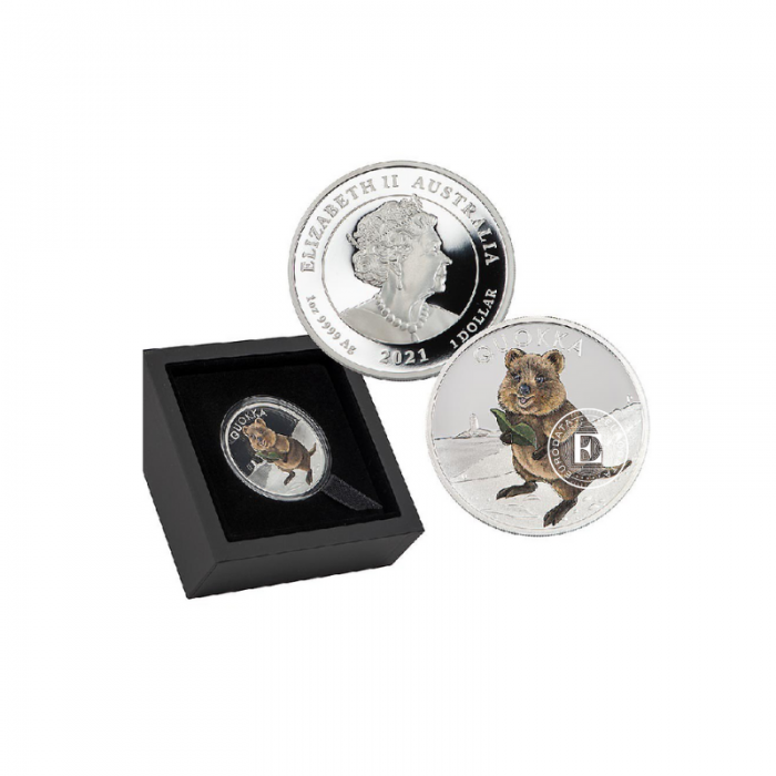 1 oz (31.10 g) Silbermünze PROOF farbig Quokka, Australien 2021
