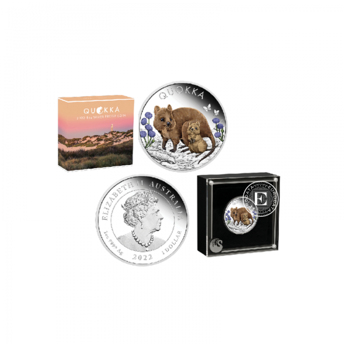 1 oz (31.10 g) pièce d'argent PROOF coloree Quokka, Australie 2022