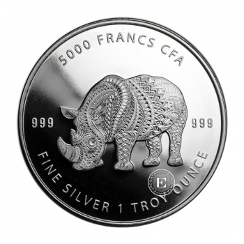 1 oz (31.10 g) sidabrinė moneta Mandala - Raganosis, Čadas 2018