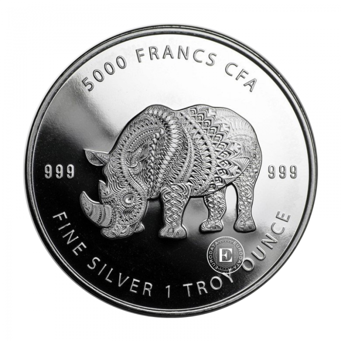 1 oz (31.10 g) silver coin Mandala - Rhinoceros, Republic of Chad 2018