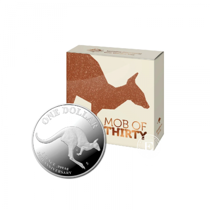 1 oz (31.10 g) sidabrinė PROOF moneta Kengūra - Mob of Thirty - RAM, Australija 2023 (su sertifikatu)