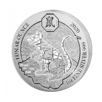 1 oz (31.10 g) sidabrinė moneta Pėlės metai, Lunar Ruanda 2020